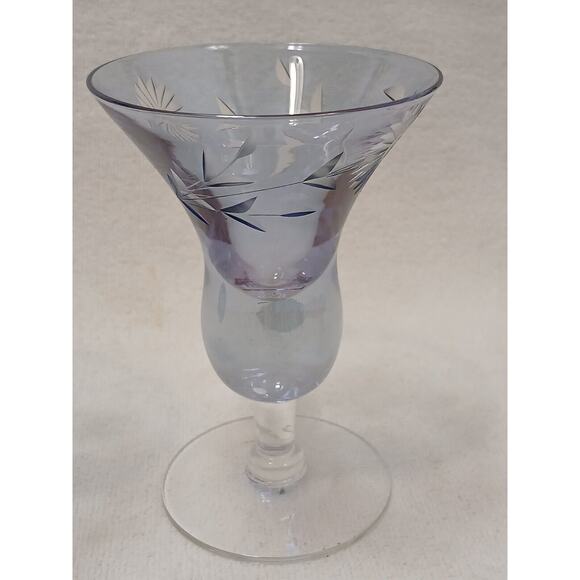 Murano Etched Cocktail Cordial Glasses 5" BLUE Barware Hand Blown Italy Antique - Picture 9 of 16